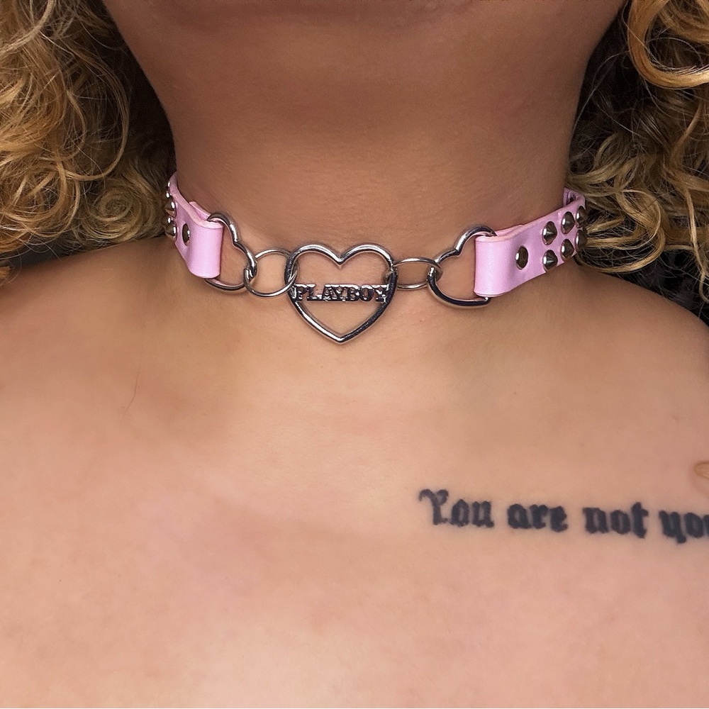 PLAYBOY Pink Heart Choker with Studded Details